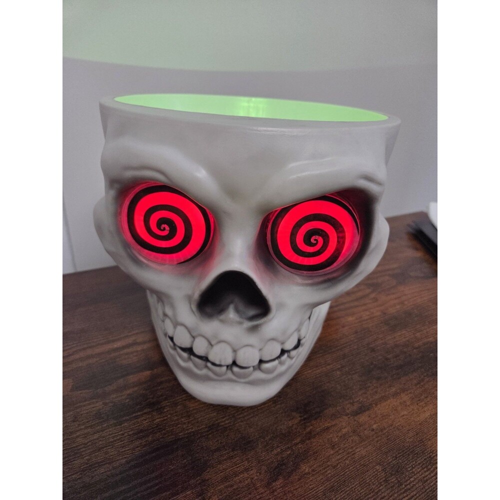 8" Light and Sound Candy Bowl Skull Halloween Decor Prop White